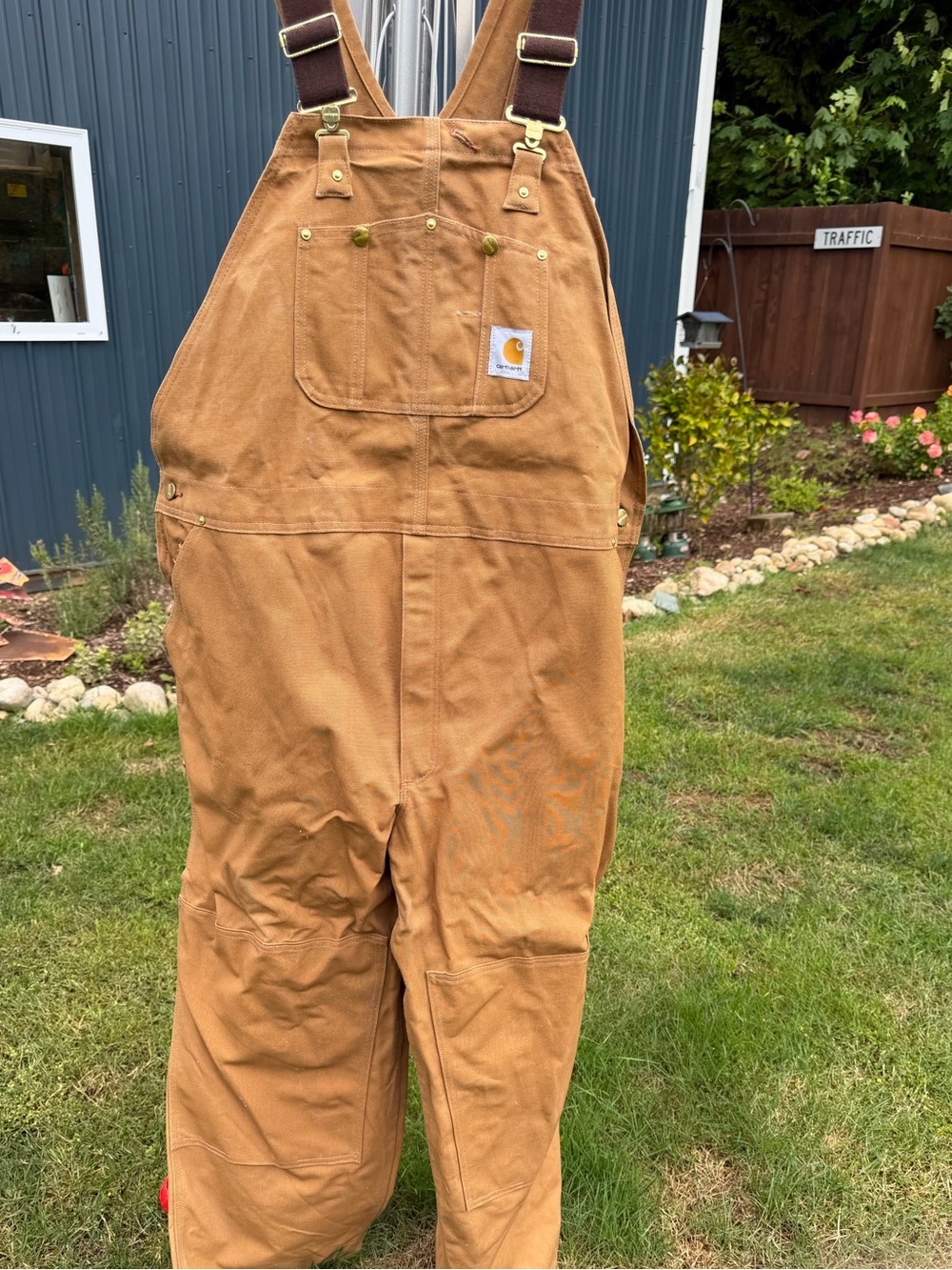 Carhartt Tan/Brown Duck Canvas Bib Overalls with Brass Hardware 48x30